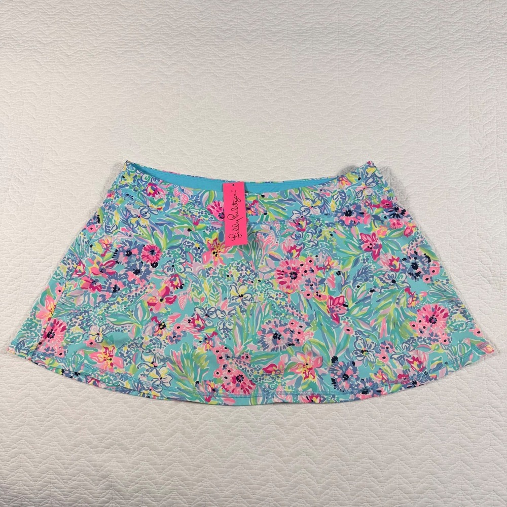 Lilly Pulitzer Luxletic Skort Floral Blue Pink Tennis Golf Athleisure Women XL